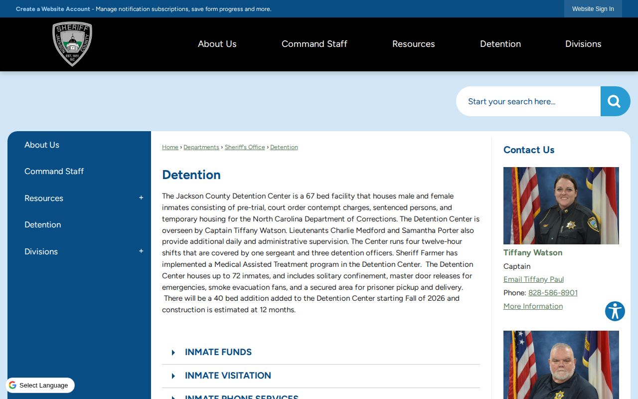 Official Jackson County Detention operations page