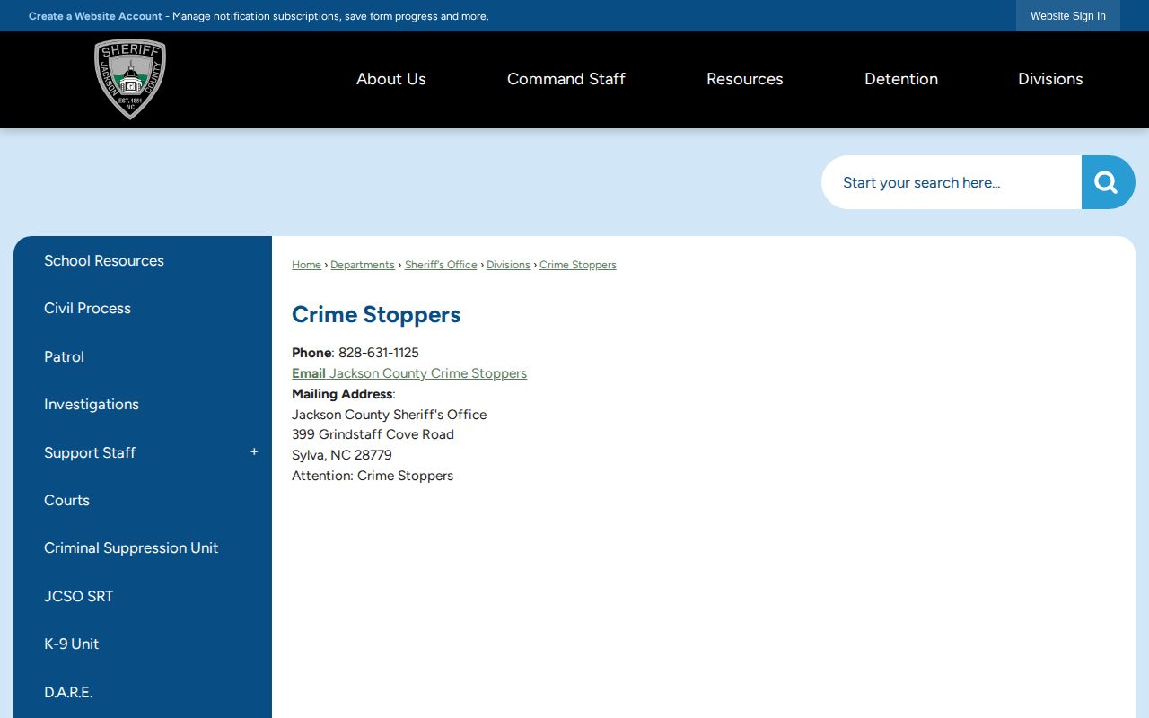 Official Jackson County Crime Stoppers contacts