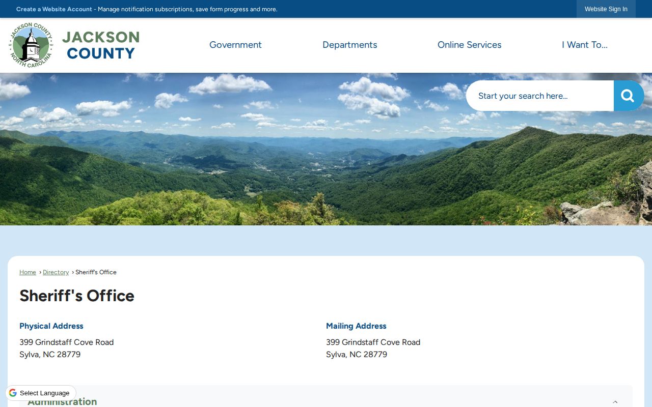 Jackson County daily arrest detention and Sheriff directory contact