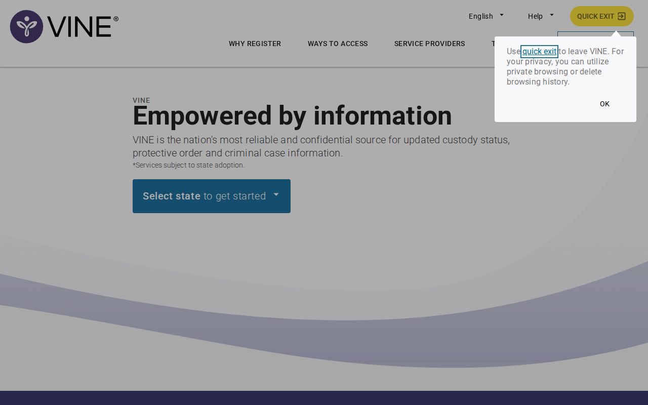 Jackson County VINELink inmate check state and county search screen