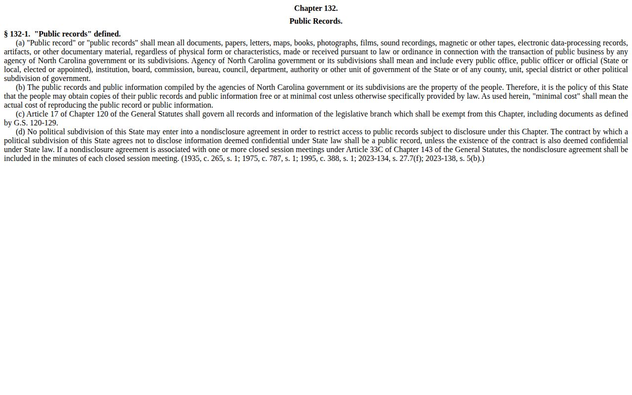 North Carolina G.S. 132-1 public-record definition