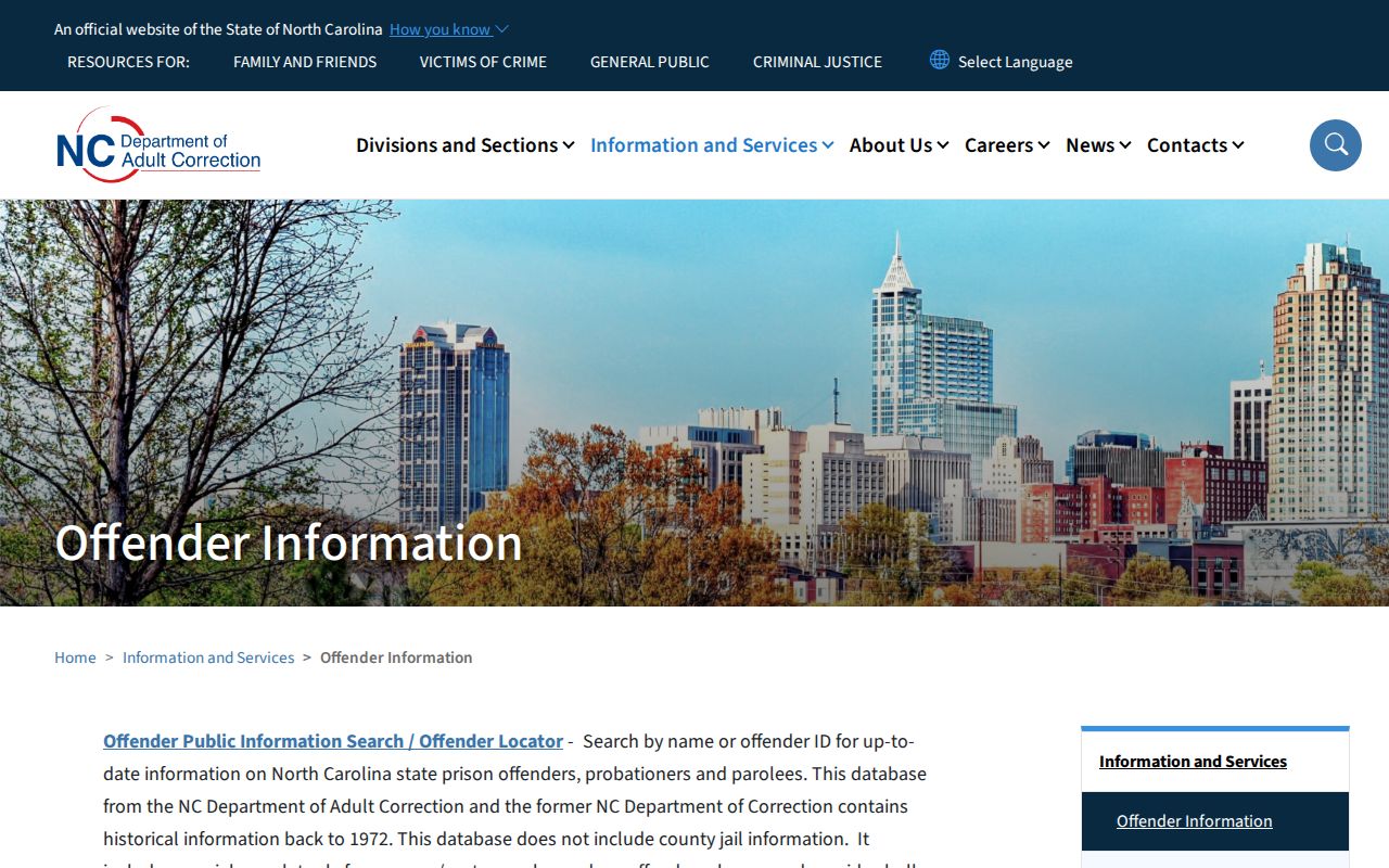 Jackson County VINELink check comparison with NCDAC state offender search scope